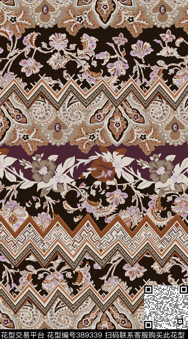 抽象腰果花卉定位花传统印花华亿平台下载（图片编号: 389339） - 瓦栏（Walan）