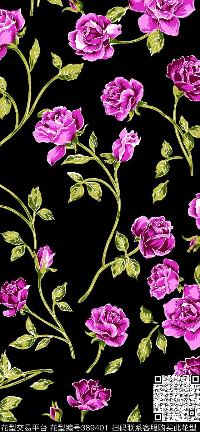 12.6*27.2cm\300dpi\tiff花卉田园传统印花华亿平台下载（图片编号: 389401） - 瓦栏（Walan）