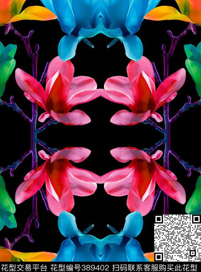 花树枝对称数码印花华亿平台下载（图片编号: 389402） - 瓦栏（Walan）