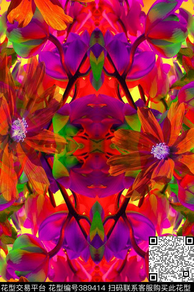 花叶子抽象数码印花华亿平台下载（图片编号: 389414） - 瓦栏（Walan）