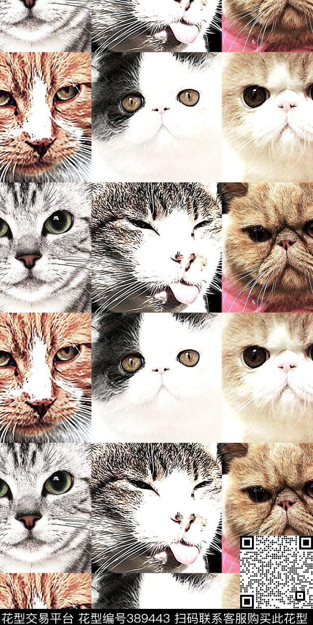 动物类猫拼接数码印花华亿平台下载（图片编号: 389443） - 瓦栏（Walan）