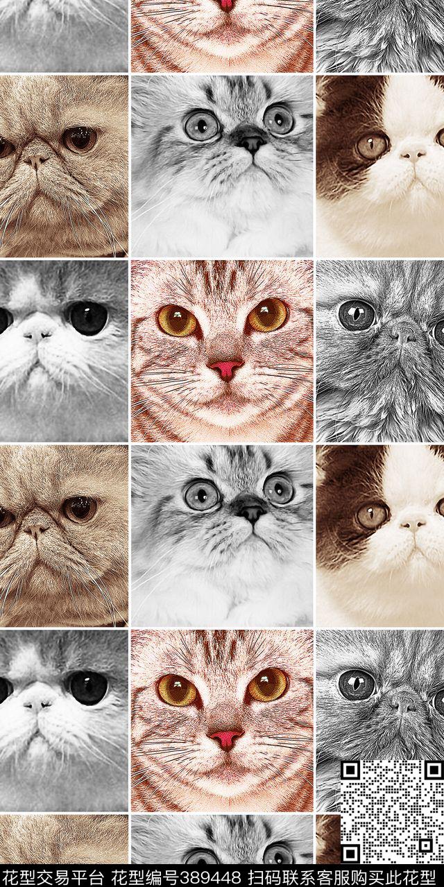 动物类猫拼接数码印花华亿平台下载（图片编号: 389448） - 瓦栏（Walan）