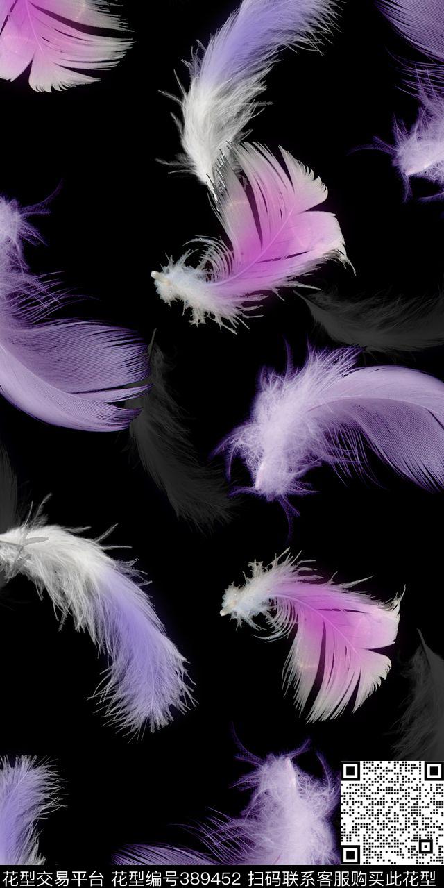 黑底经典飘逸羽毛传统印花华亿平台下载（图片编号: 389452） - 瓦栏（Walan）