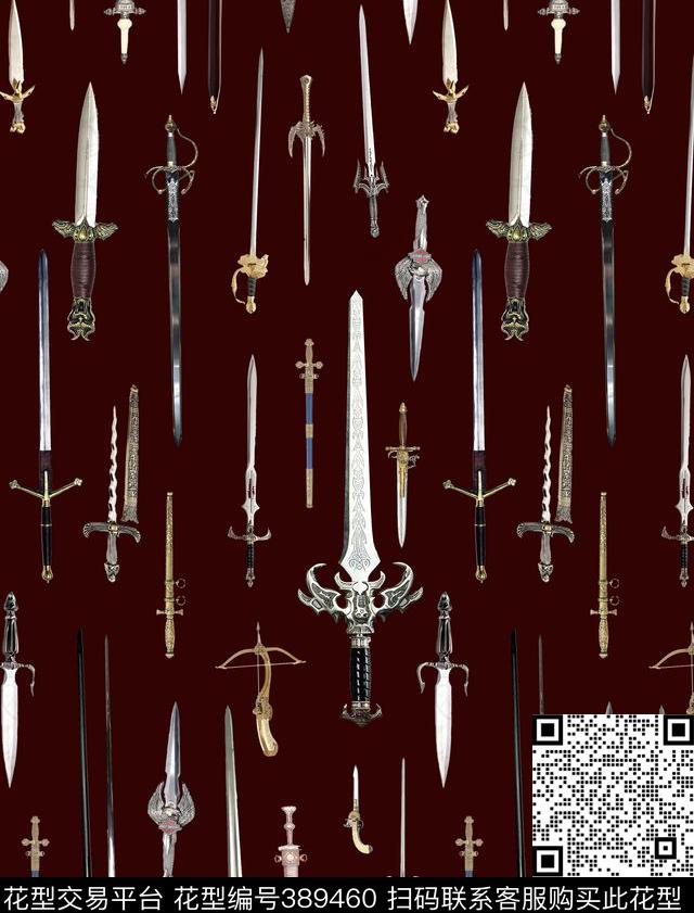 潮流复古剑数码印花华亿平台下载（图片编号: 389460） - 瓦栏（Walan）