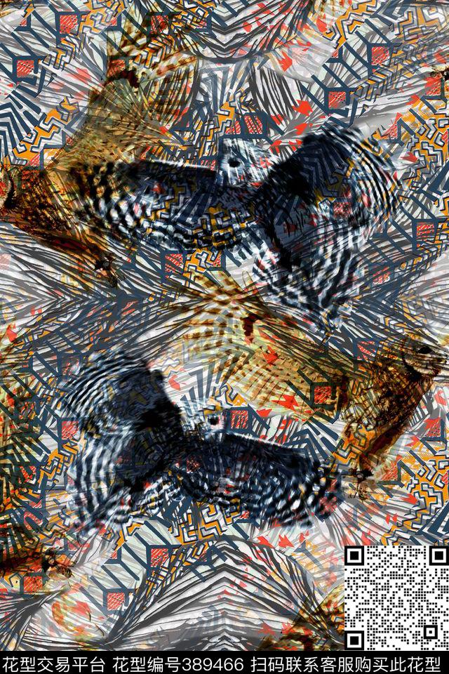 抽象猫头鹰机理数码印花华亿平台下载（图片编号: 389466） - 瓦栏（Walan）