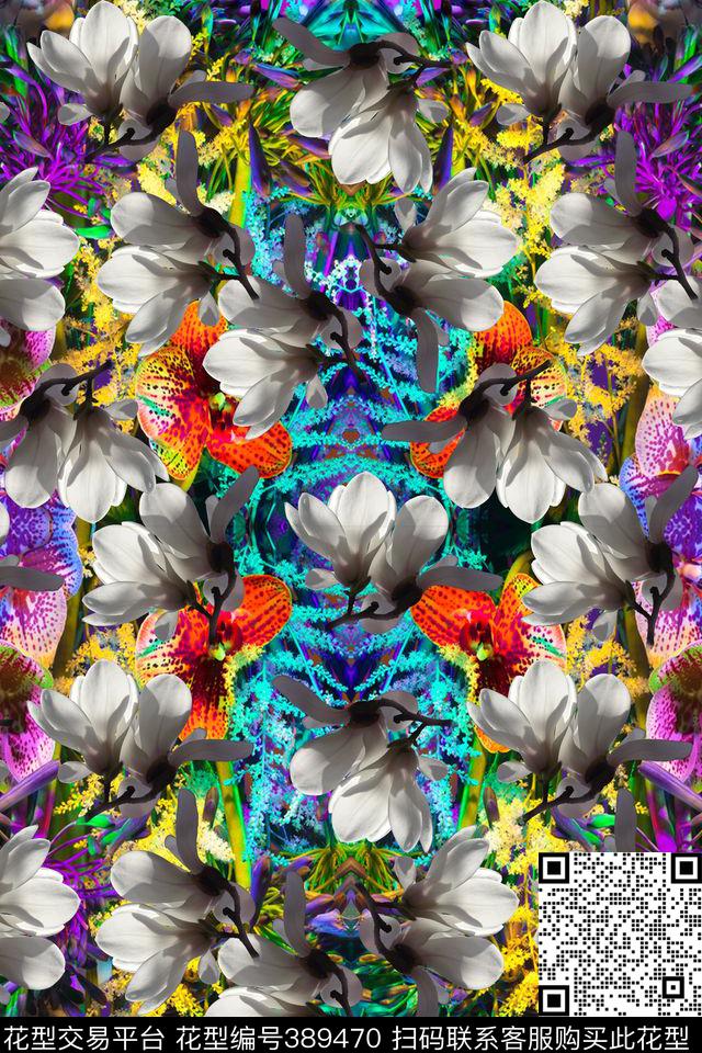 花彩色抽象数码印花华亿平台下载（图片编号: 389470） - 瓦栏（Walan）