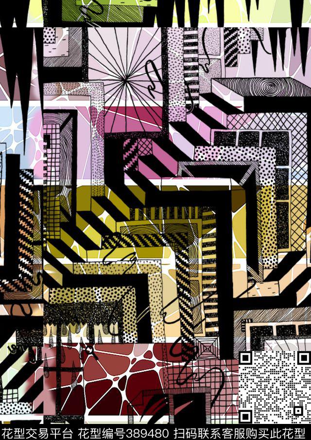 几何裂纹黑灰传统印花华亿平台下载（图片编号: 389480） - 瓦栏（Walan）