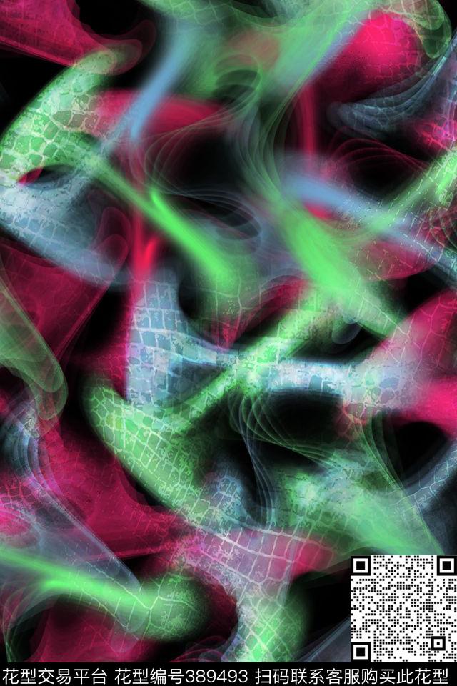 抽象鳄鱼纹烟雾数码印花华亿平台下载（图片编号: 389493） - 瓦栏（Walan）