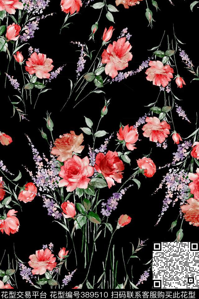 抽像花数码印花华亿平台下载（图片编号: 389510） - 瓦栏（Walan）