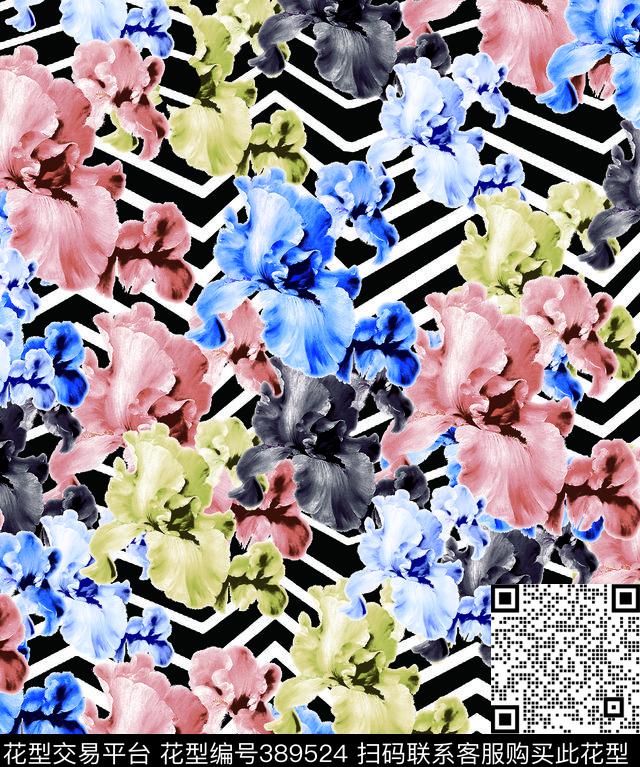 花卉条纹花卉篇数码印花华亿平台下载（图片编号: 389524） - 瓦栏（Walan）