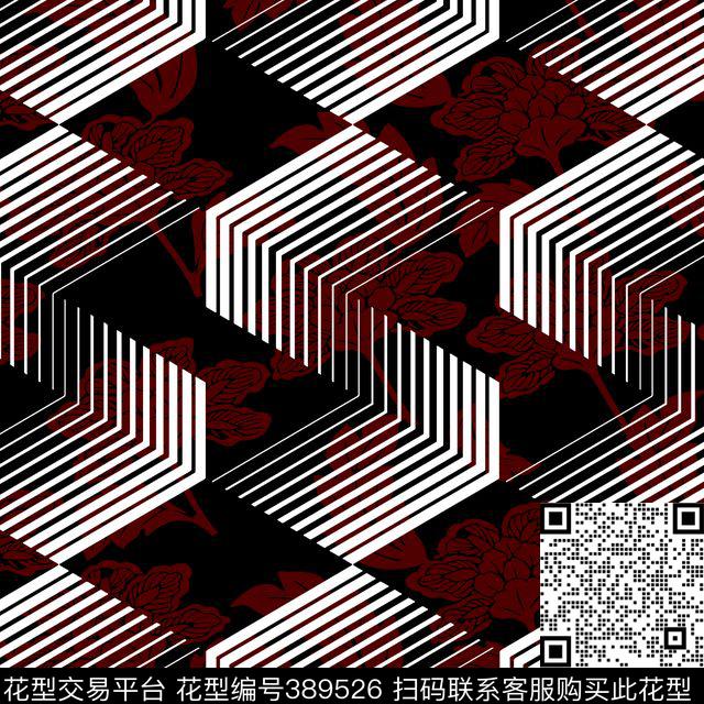 花卉几何图案男装传统印花华亿平台下载（图片编号: 389526） - 瓦栏（Walan）