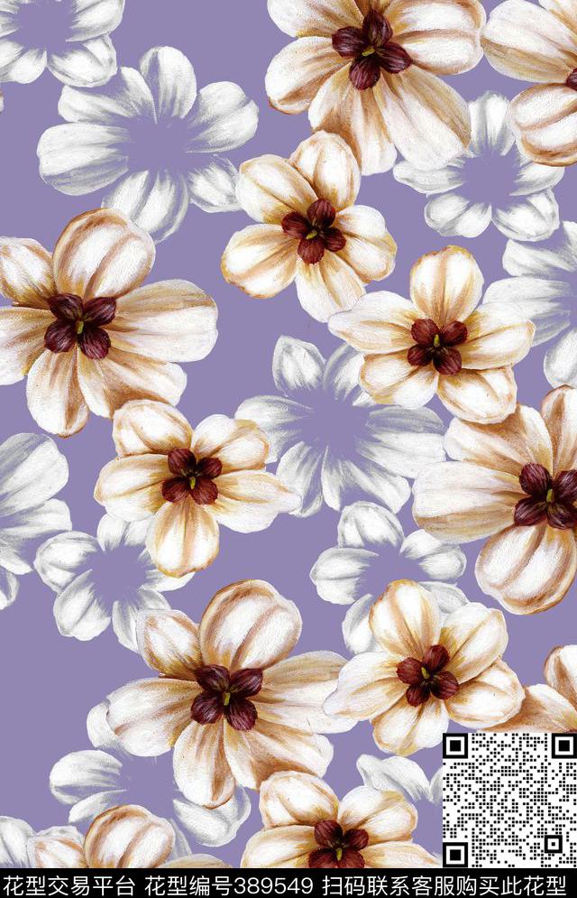花卉小清新花鸟混搭类数码印花华亿平台下载（图片编号: 389549） - 瓦栏（Walan）