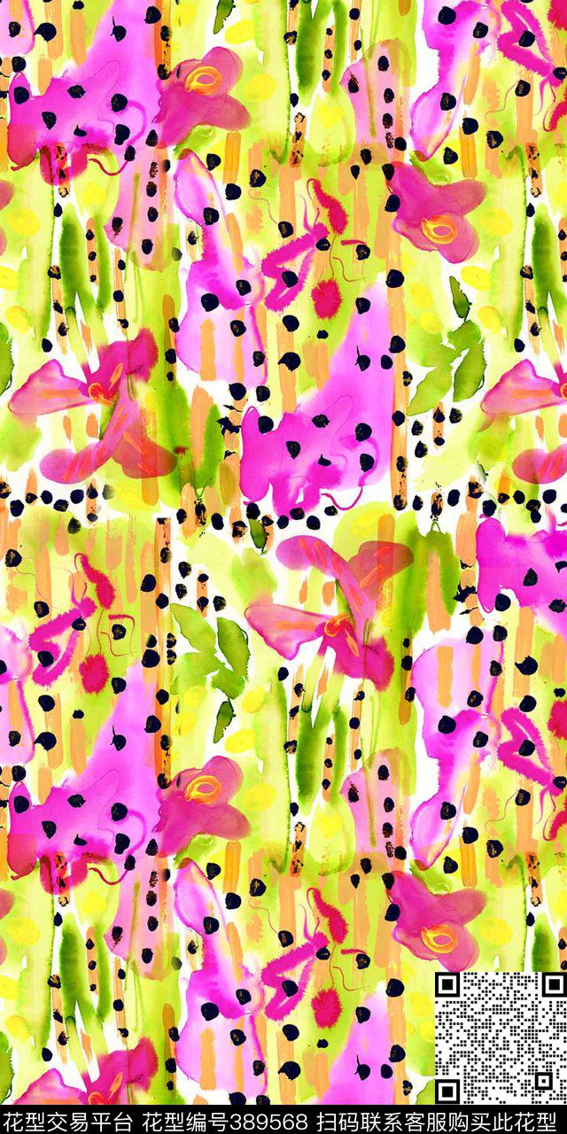 花卉流行时尚手绘花卉传统印花华亿平台下载（图片编号: 389568） - 瓦栏（Walan）