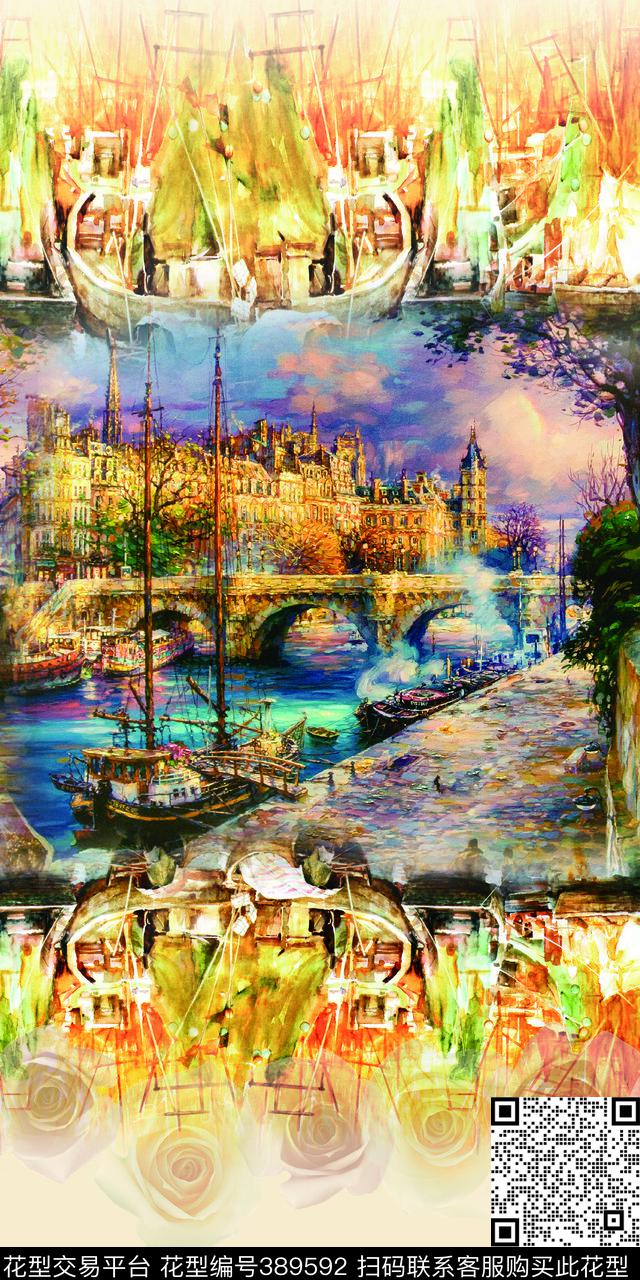 时尚油画照片拼接数码印花华亿平台下载（图片编号: 389592） - 瓦栏（Walan）