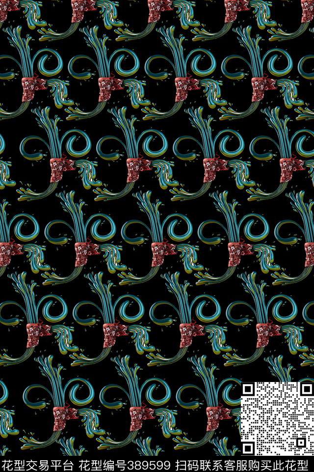潮流复古海藻纹数码印花华亿平台下载（图片编号: 389599） - 瓦栏（Walan）