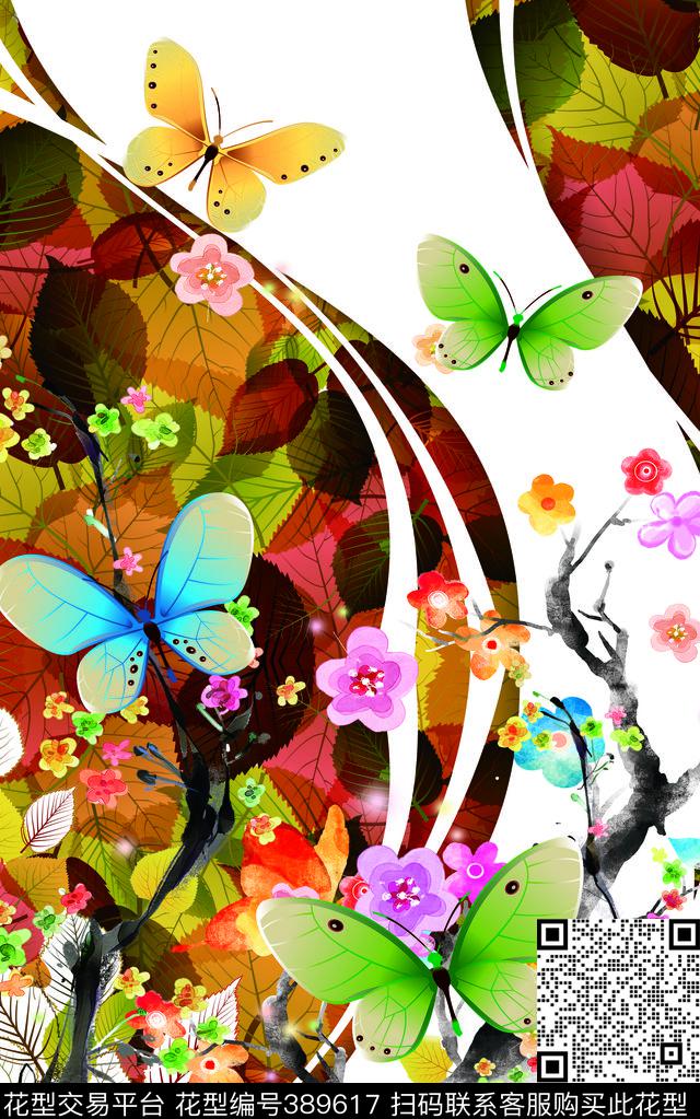 古典树叶蝴蝶定位女装数码印花华亿平台下载（图片编号: 389617） - 瓦栏（Walan）