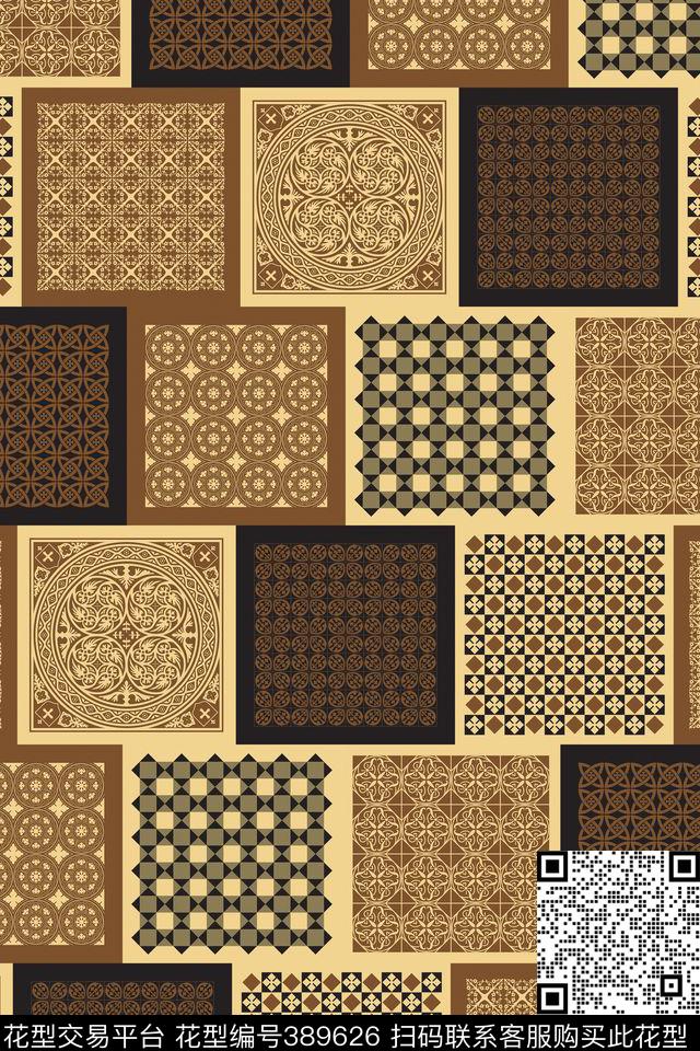 大衣方块花纹民族风传统印花华亿平台下载（图片编号: 389626） - 瓦栏（Walan）