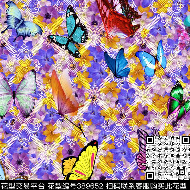 蝴蝶花田园风数码印花华亿平台下载（图片编号: 389652） - 瓦栏（Walan）