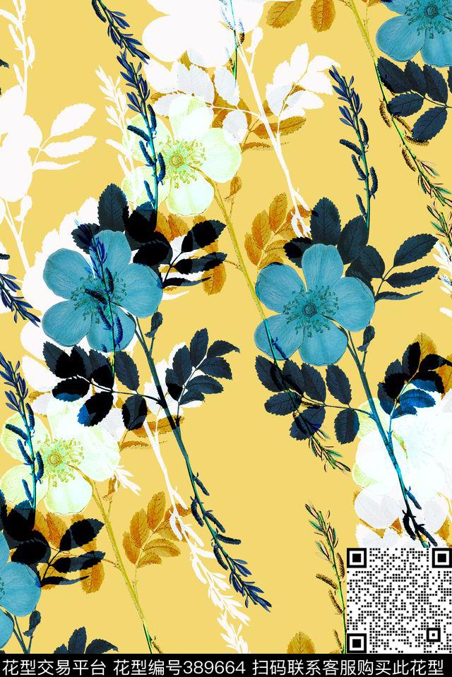 花卉浅色底少女系列数码印花华亿平台下载（图片编号: 389664） - 瓦栏（Walan）