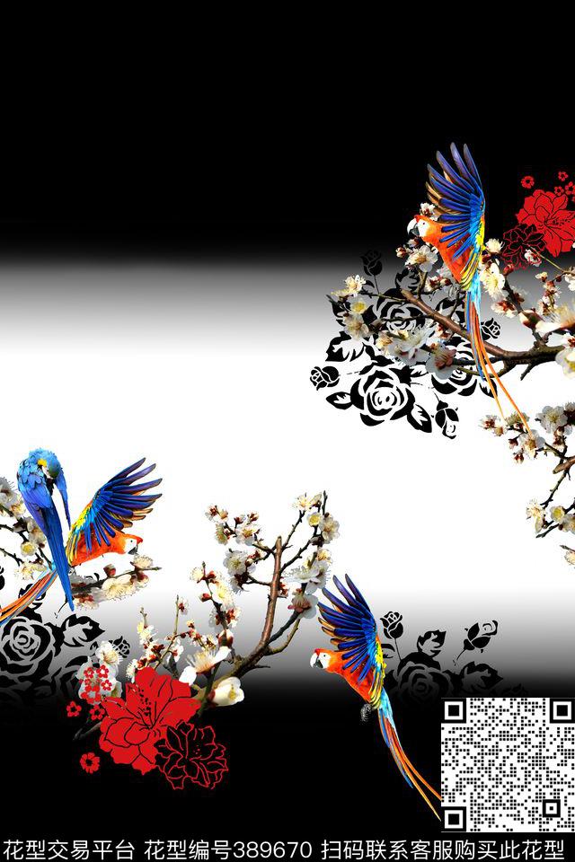 花卉鸟桃花数码印花华亿平台下载（图片编号: 389670） - 瓦栏（Walan）