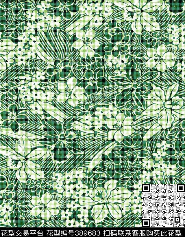 时尚格子花卉51.6*66cm\300dpi\tiff传统印花华亿平台下载（图片编号: 389683） - 瓦栏（Walan）