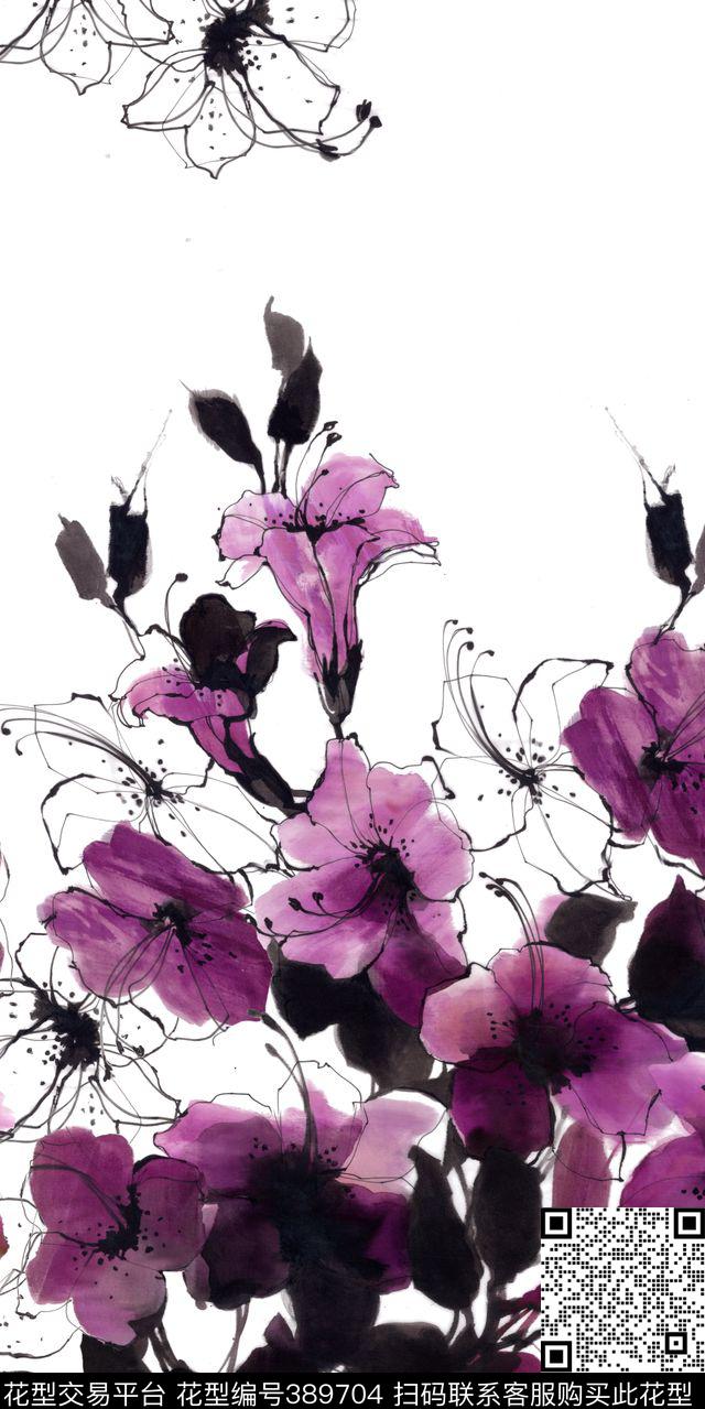 水墨花卉印花传统印花华亿平台下载（图片编号: 389704） - 瓦栏（Walan）