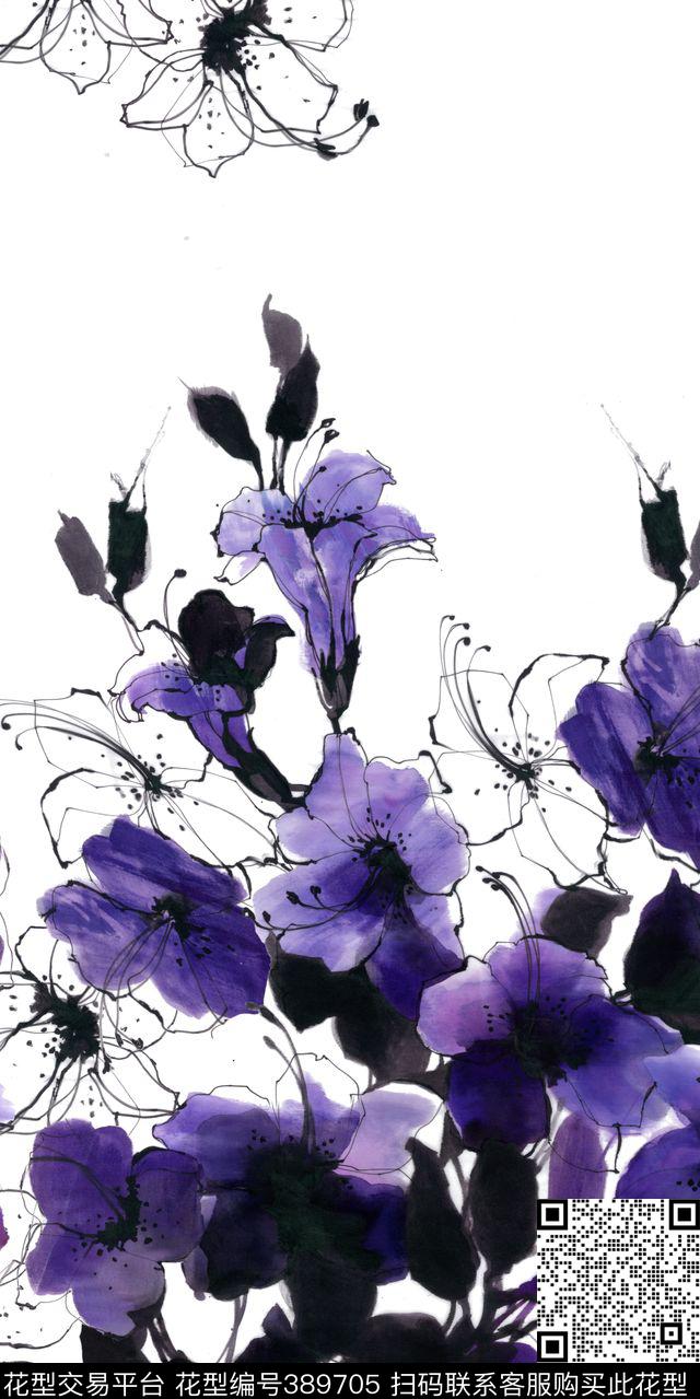 水墨花卉印花传统印花华亿平台下载（图片编号: 389705） - 瓦栏（Walan）