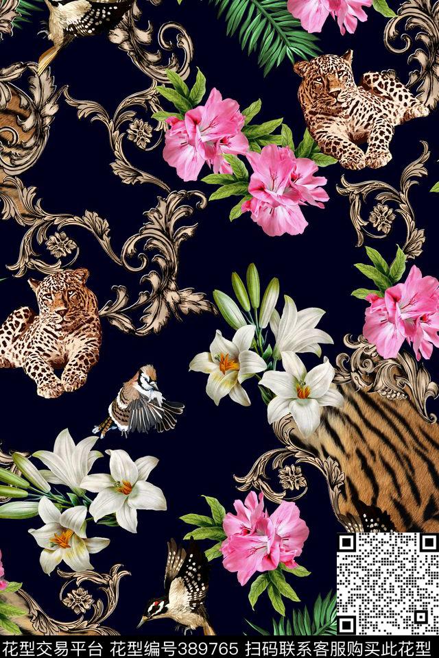 欧式花纹动物纹复古风格数码印花华亿平台下载（图片编号: 389765） - 瓦栏（Walan）