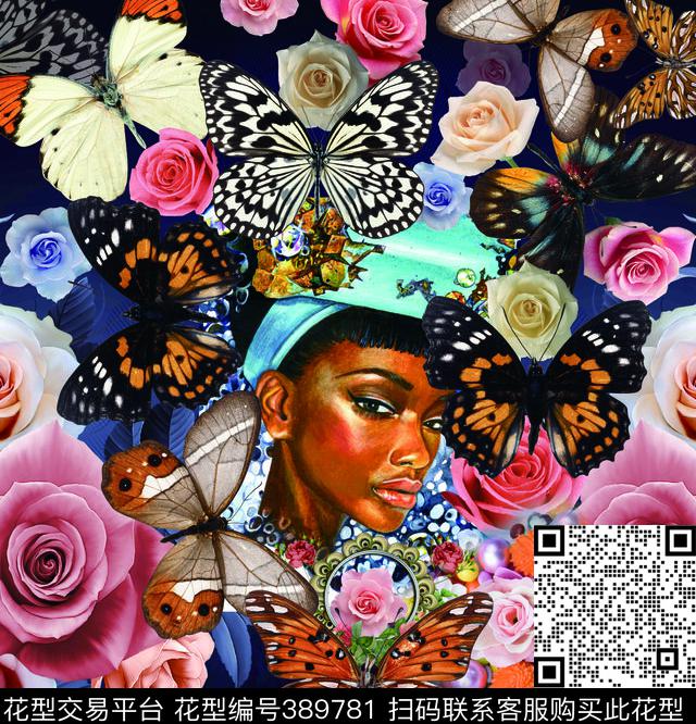 时尚人蝶花卉数码印花华亿平台下载（图片编号: 389781） - 瓦栏（Walan）