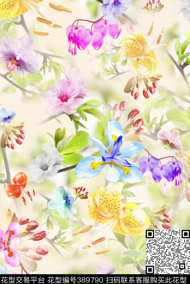 花卉春夏小清新数码印花华亿平台下载（图片编号: 389790） - 瓦栏（Walan）