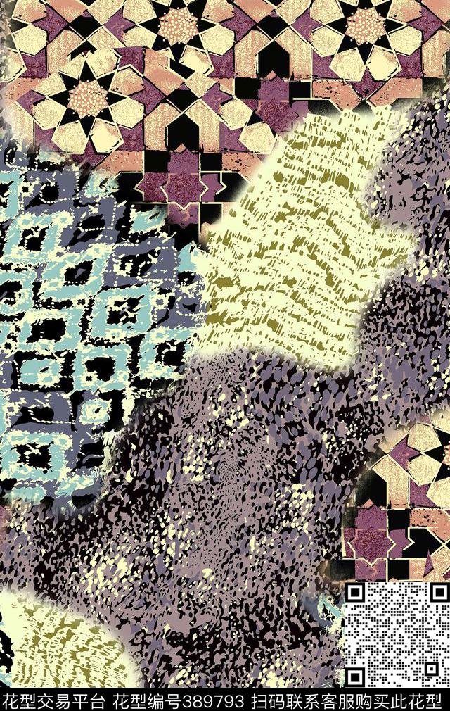 欧美几何杂点随意拼图传统印花华亿平台下载（图片编号: 389793） - 瓦栏（Walan）