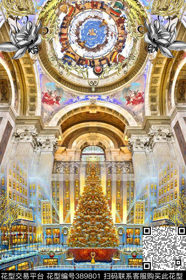 欧式建筑花纹数码印花华亿平台下载（图片编号: 389801） - 瓦栏（Walan）