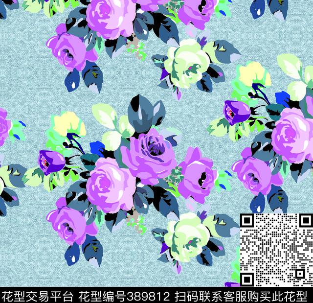 简约玫瑰花矢量匹布传统印花华亿平台下载（图片编号: 389812） - 瓦栏（Walan）