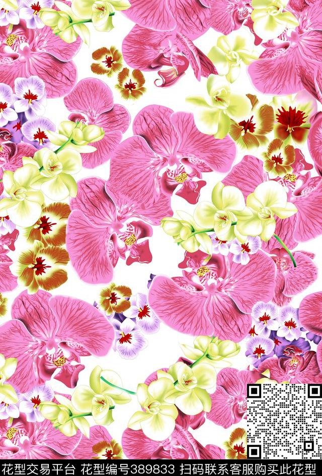 中国风蝴蝶兰花传统印花华亿平台下载（图片编号: 389833） - 瓦栏（Walan）