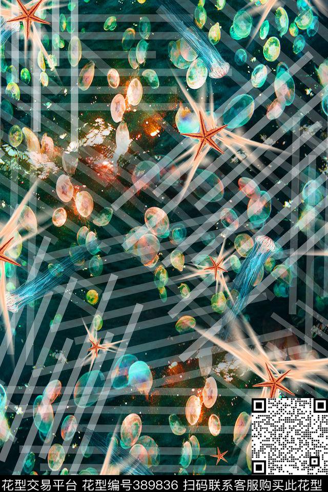 泳装水母条纹数码印花华亿平台下载（图片编号: 389836） - 瓦栏（Walan）