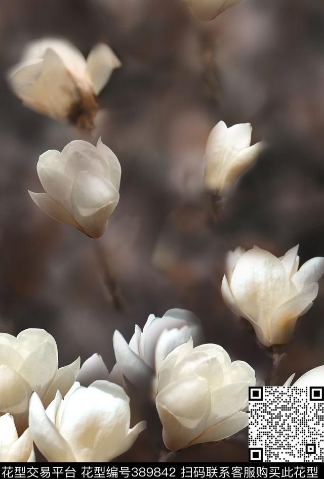 时尚立体玉兰花数码印花华亿平台下载（图片编号: 389842） - 瓦栏（Walan）