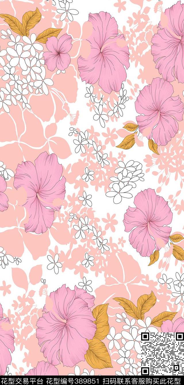 中国风紫荆加叶子传统印花华亿平台下载（图片编号: 389851） - 瓦栏（Walan）