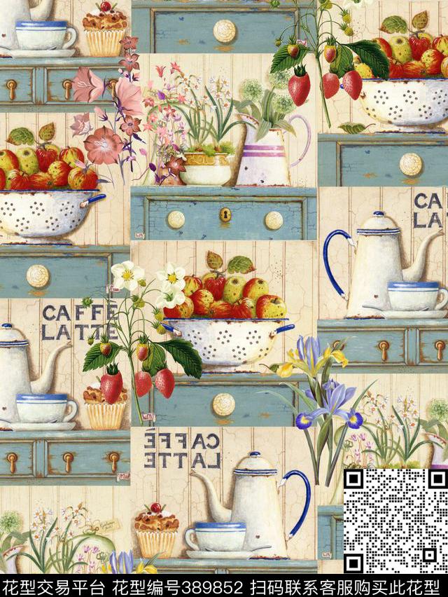 欧式花卉花瓶数码印花华亿平台下载（图片编号: 389852） - 瓦栏（Walan）