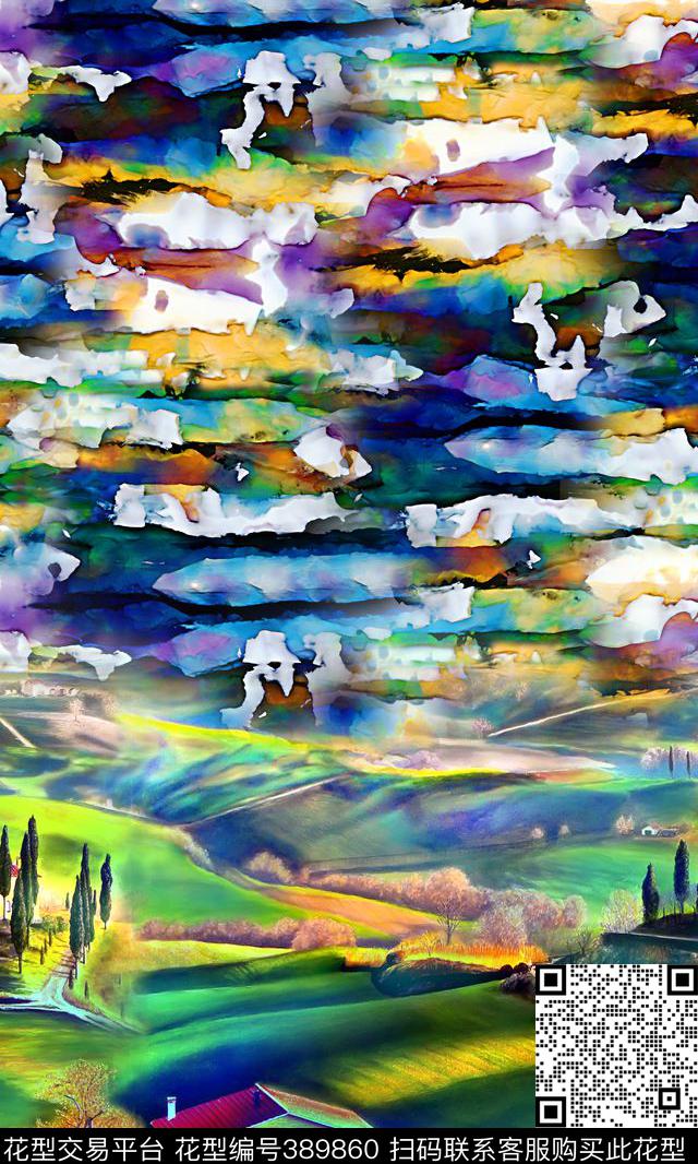 时尚油画风景数码印花华亿平台下载（图片编号: 389860） - 瓦栏（Walan）