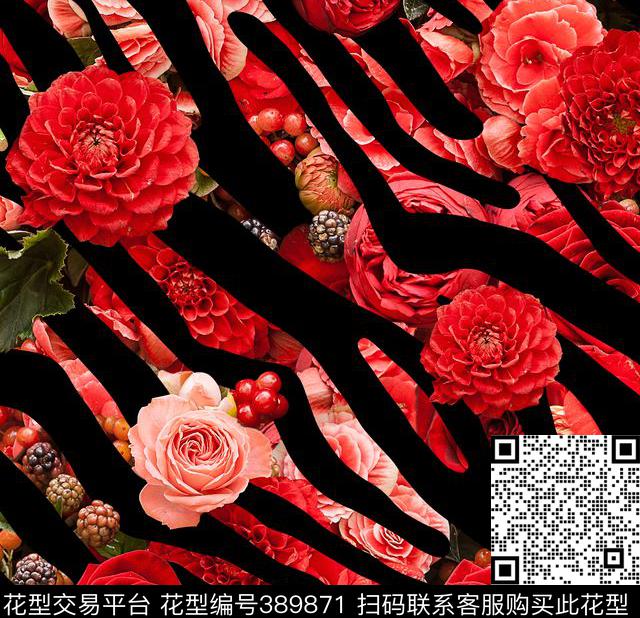 斑马纹玫瑰花纹理华亿平台数码印花华亿平台下载（图片编号: 389871） - 瓦栏（Walan）