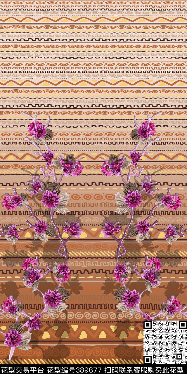风格条子过渡紫花数码印花华亿平台下载（图片编号: 389877） - 瓦栏（Walan）