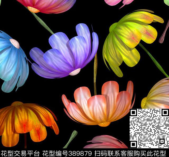 花卉流行巴黎→【植物花卉】数码印花华亿平台下载（图片编号: 389879） - 瓦栏（Walan）