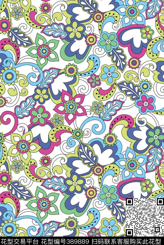 抽象花几何花卉流行花卉传统印花华亿平台下载（图片编号: 389889） - 瓦栏（Walan）