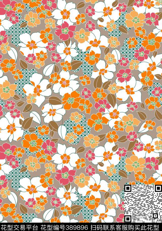 复古花卉几何花卉流行花卉传统印花华亿平台下载（图片编号: 389896） - 瓦栏（Walan）