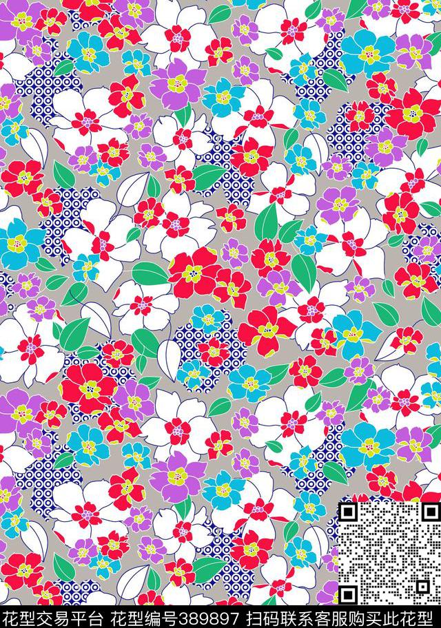 复古花卉几何花卉流行花卉传统印花华亿平台下载（图片编号: 389897） - 瓦栏（Walan）