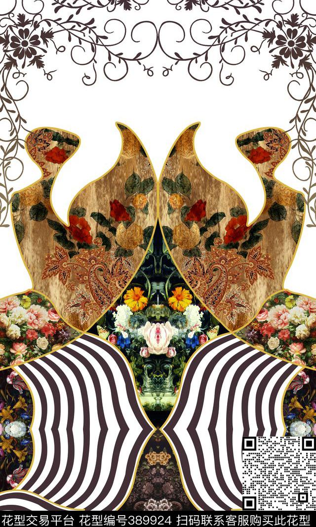 几何线条欧式花纹油画花卉数码印花华亿平台下载（图片编号: 389924） - 瓦栏（Walan）