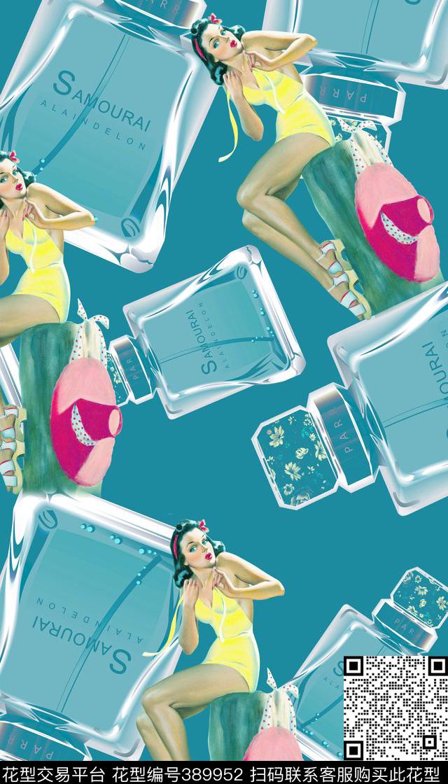复古美女香水瓶数码印花华亿平台下载（图片编号: 389952） - 瓦栏（Walan）