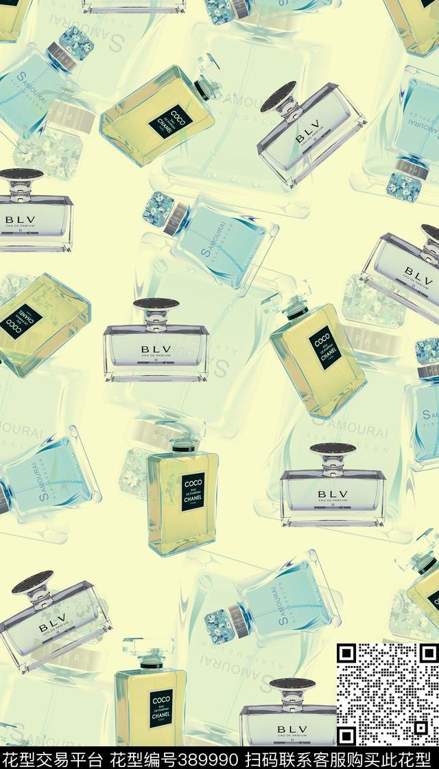 香水瓶写意复古风数码印花华亿平台下载（图片编号: 389990） - 瓦栏（Walan）