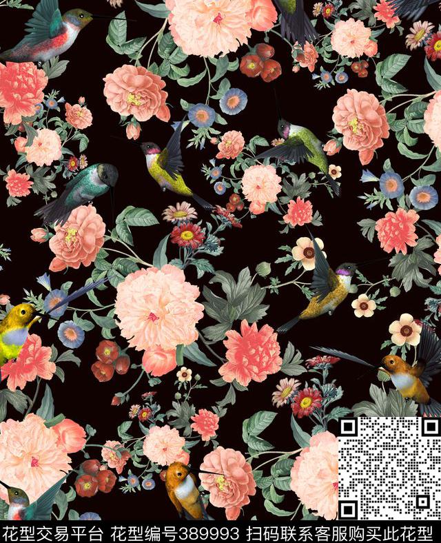 花卉鸟类数码印花华亿平台下载（图片编号: 389993） - 瓦栏（Walan）