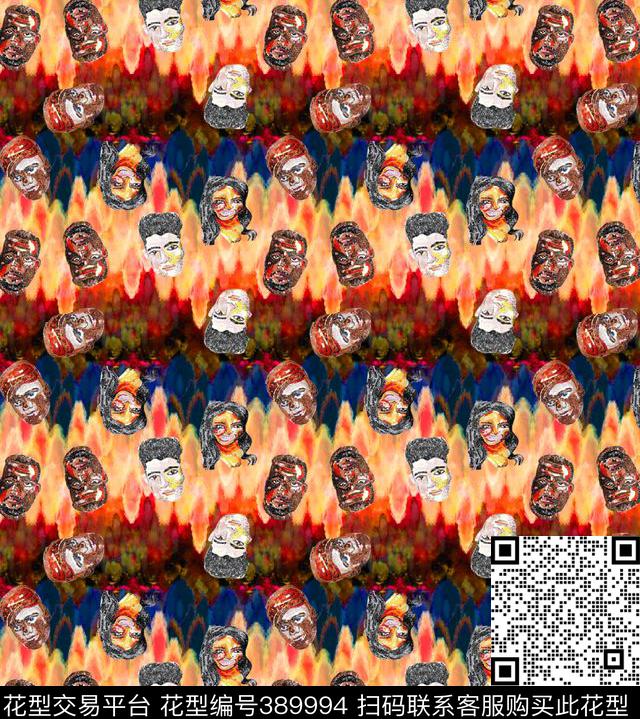 抽象人头数码印花华亿平台下载（图片编号: 389994） - 瓦栏（Walan）